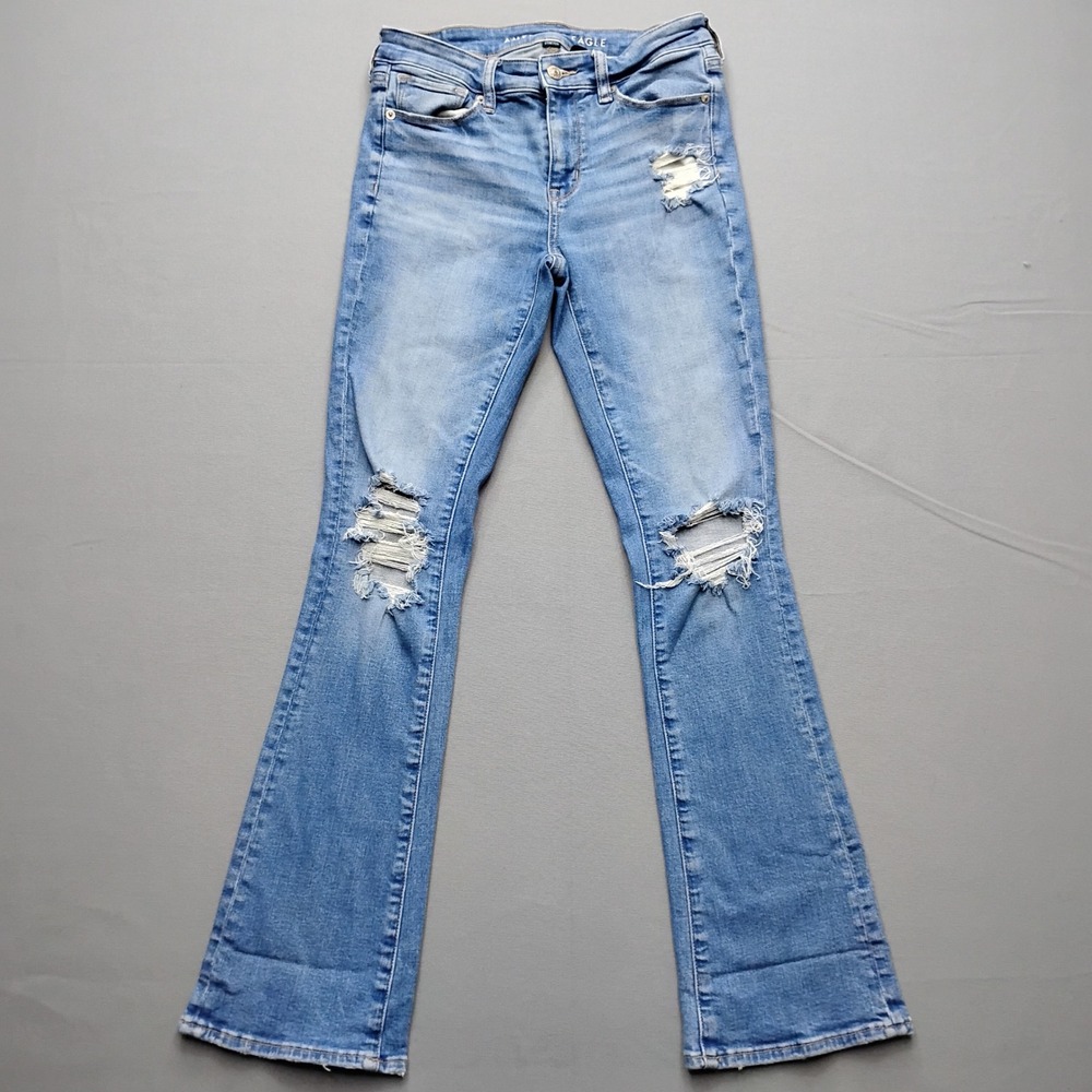 American Eagle High Rise Skinny Kick Distressed Jeans Light Wash Size 4